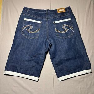 Vintage Raw Blue Shorts Size 42‎ Y2K Hip Hop Skater Baggy Wide Leg White Trim